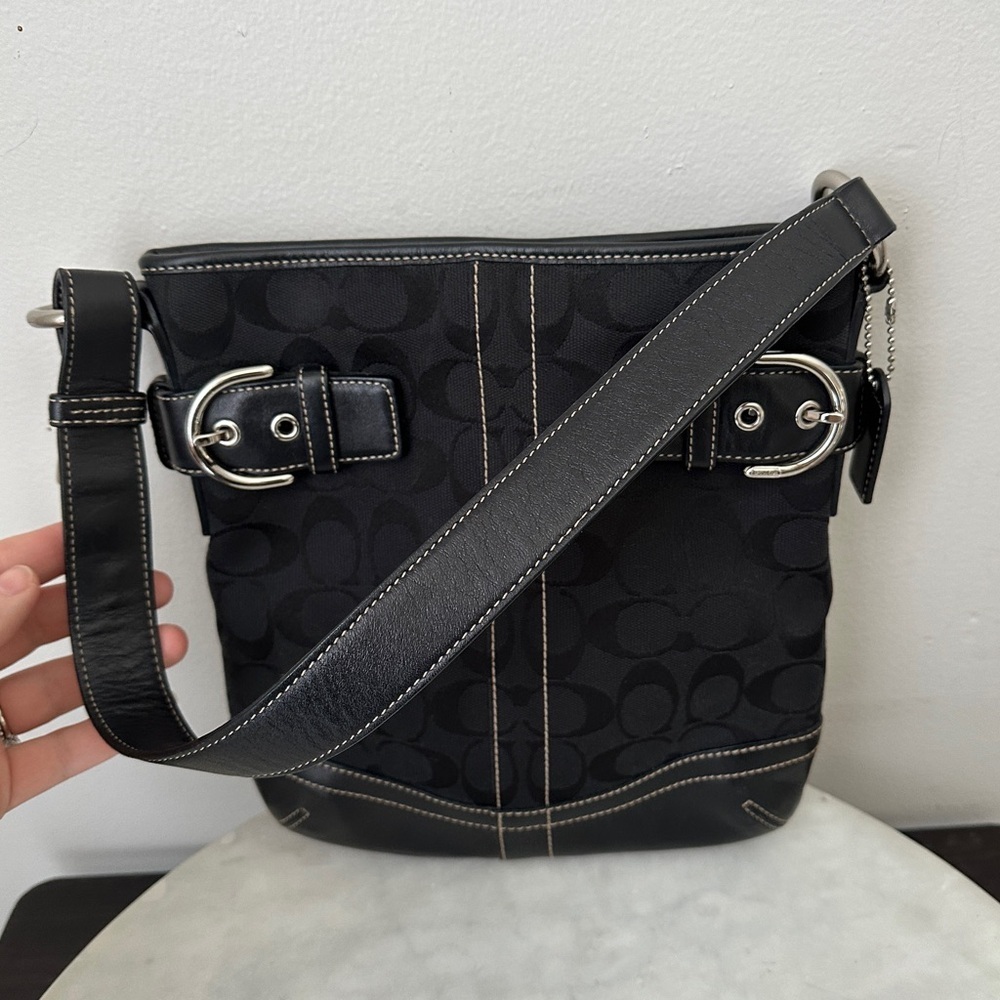 COACH Signature Restored Small duffle Purse Handbag Y2K Leather and canvas Black - Picture 7 of 11